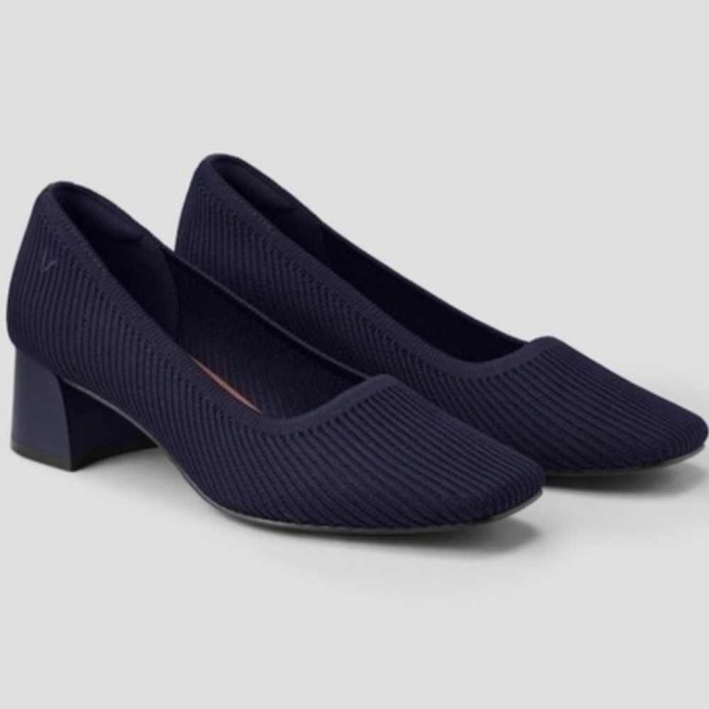VIVAIA MELODY PUMPS BLACK KNIT FABRIC SQUARE TOE CHINKY BLOCK HEEL SIZE 39 - Picture 2 of 13